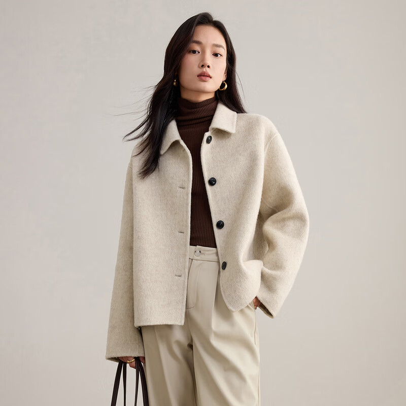 Shandubila sheep wool temperament woolen coat for women winter warm commuting thick double-sided woolen coat slim long-sleeved top