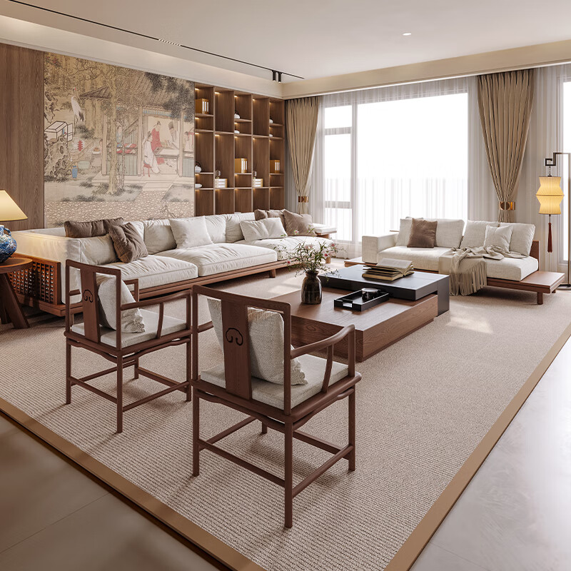 Jigi Song Dynasty aesthetic solid wood fabric sofa coffee table combination home living room designer guest sofa high-end light luxury