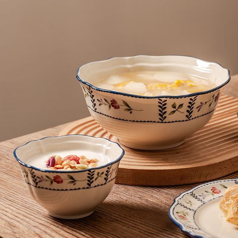 Lanqiou underglaze color fresh rice bowl, particularly beautiful tableware small bowl, household ceramic eating bowl combination set in rice bowl/4.5 inches