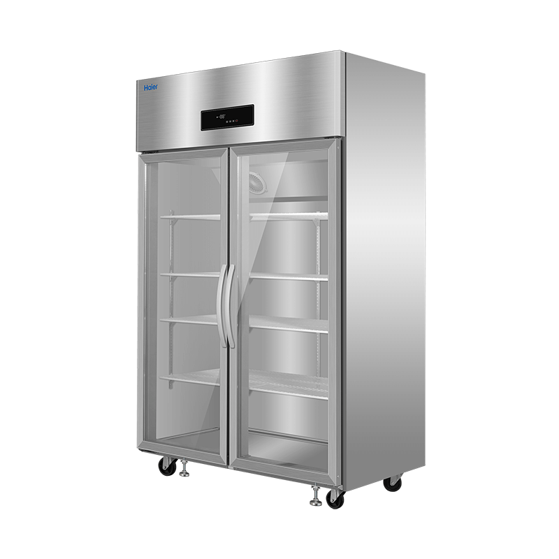Haier kitchen refrigerator commercial vertical four-door\six-door freezer hotel canteen hotel restaurant back kitchen stainless steel copper tube large capacity 863 liters glass double door fully refrigerated stainless steel cycle refrigeration