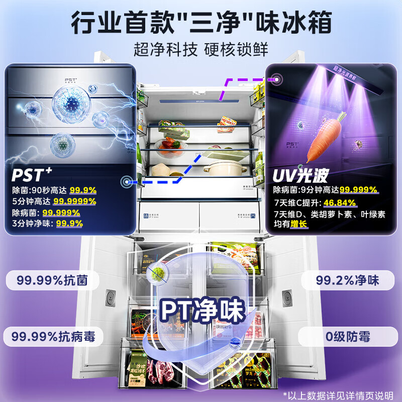 Midea Midea Xiongdundun series 603 flat-screen fully embedded cross-fold four-door machine with double system sterilization and frost-free renewal subsidy household refrigerator BCD-603WUSPZM (E)