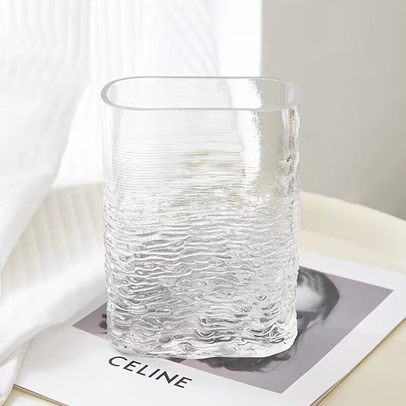 Love has been filled with sugar transparent water ripple 17cm glass art vase simulated flower hydroponic container living room decoration birthday gift