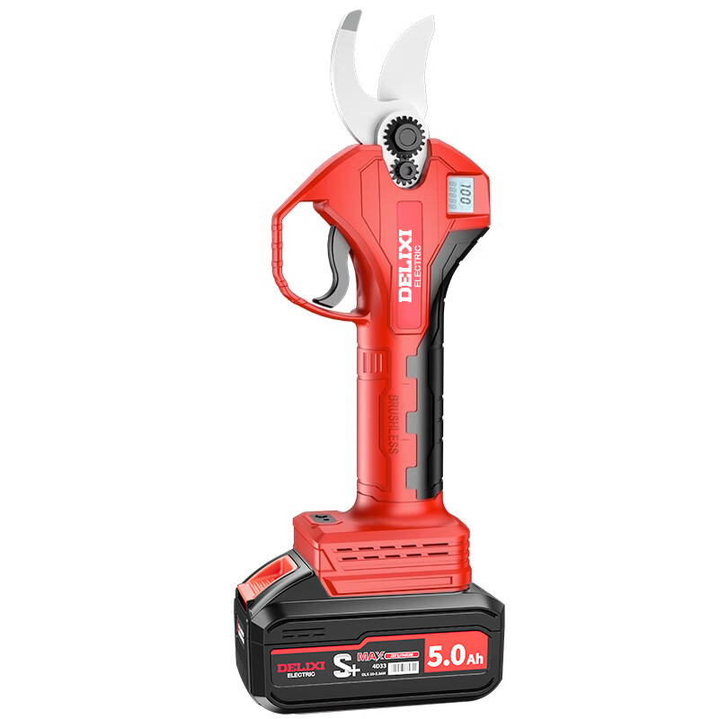 DELIXI gardening pruning electric shears, fruit tree shears, rechargeable branch pruning lithium battery, high-power gardening electric shears, digital display, fruit farmers 2.0Ah brushless economical version 2 electric 1 blade