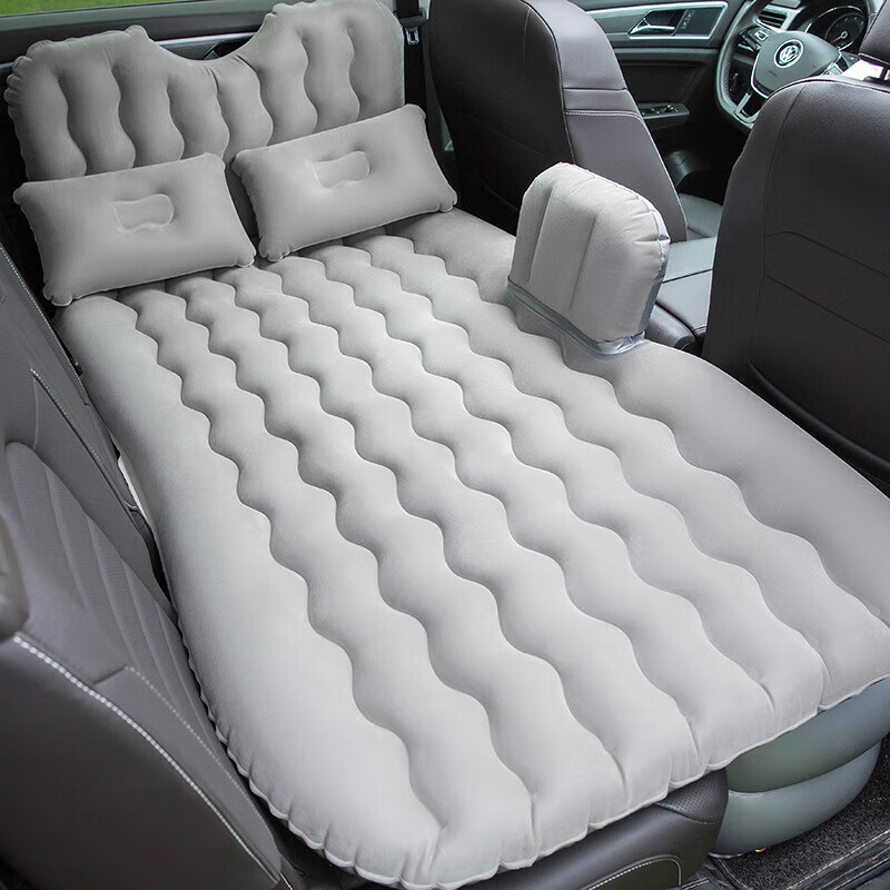 OLOME Car Rear Sleeping Mat Car Inflatable Bed Sleeping Artifact Car Back Seat Folding Bed Filling Mat Universal for Trams Wave Gray + Long Support + Electric Pump