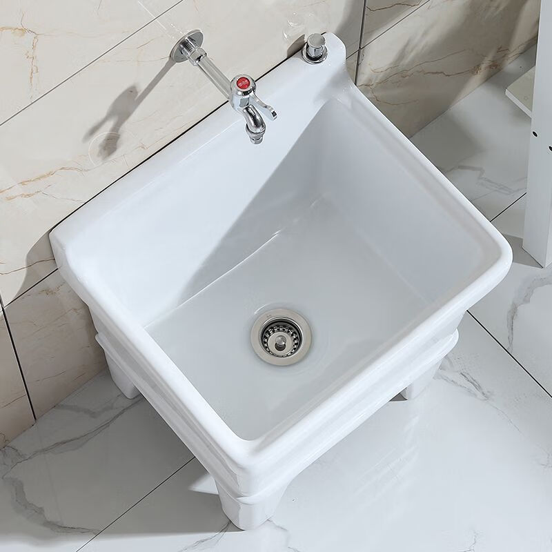Mopeng mop pool integrated basin ceramic balcony mop pool large square long mop washing wide mop basin table-controlled automatic sink 36 cm manual high-bend faucet