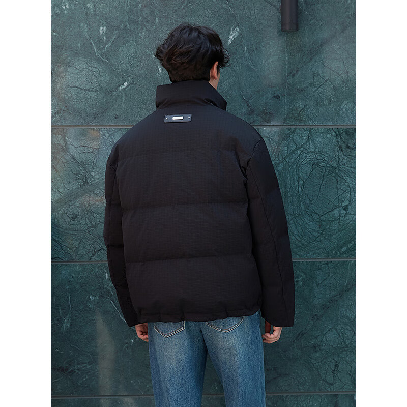 GXG men's plaid texture bread coat warm thick coat two-color short down jacket black 175/L