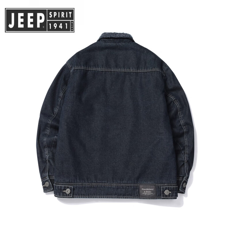 JEEP SPIRIT Jeep Denim Jacket Men's Autumn and Winter Casual Loose Jacket Cotton Clothing American Retro Workwear Lamb's Velvet Cotton Retro Blue XL