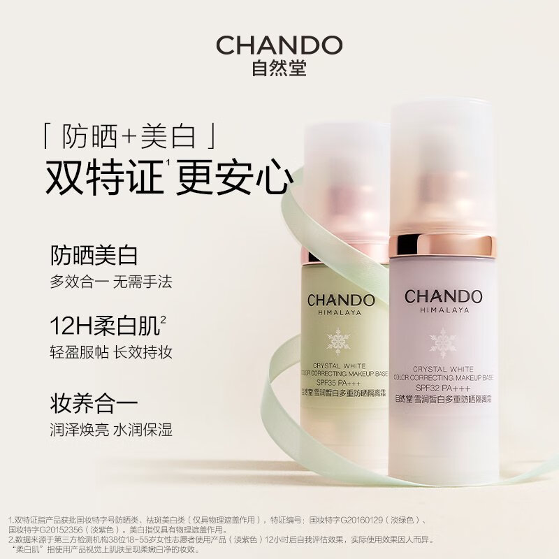 CHANDO Women's Isolation Cream No Makeup Cream Multiple Sunscreen BB Cream Moisturizing Concealer Three-in-one Makeup Primer Concealer Cream Gift Soft Purple 30ml+5ml (Suitable for yellowish skin tone)
