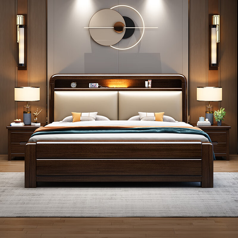 Yunxin Purple Sandalwood Solid Wood Bed Modern Simple 1.8m Double Bed 1.5m Home Master Bedroom Storage Bed with Light Purple Gold Sandalwood Bed 1500*2000mm Mortise and Tenon Style