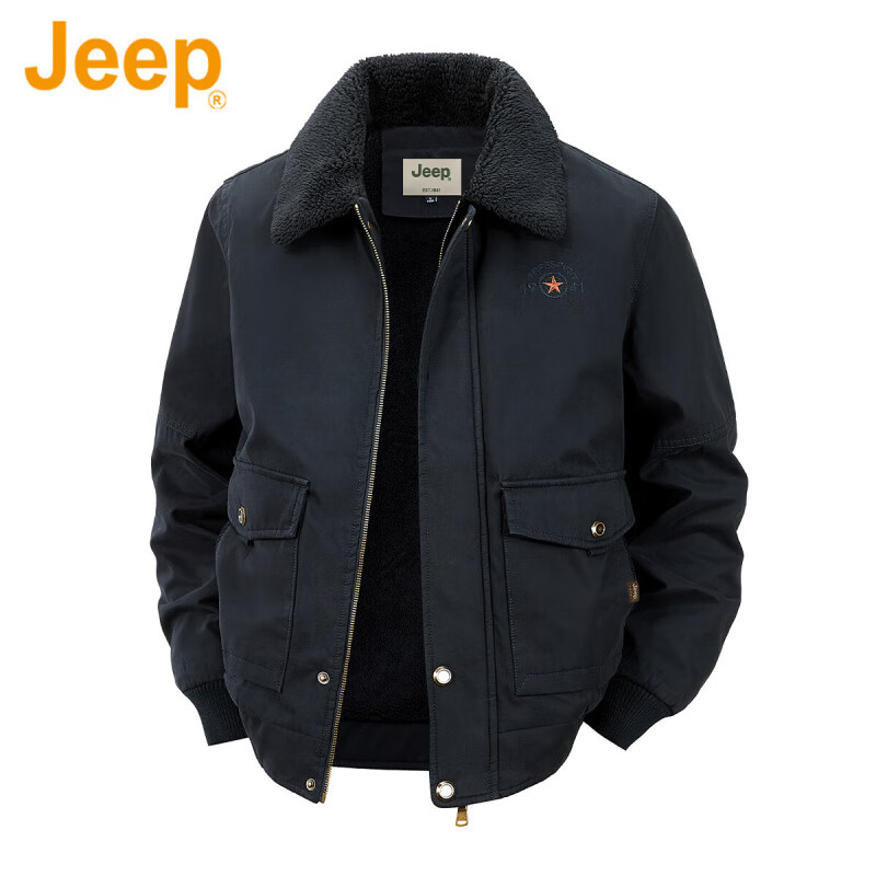 JEEP American genuine high-end pure cotton sherpa jacket men's winter lapel workwear warm and cold-proof cotton coat spring and autumn brown-100% cotton plus velvet official authentic 2XL suitable for about 160 pounds