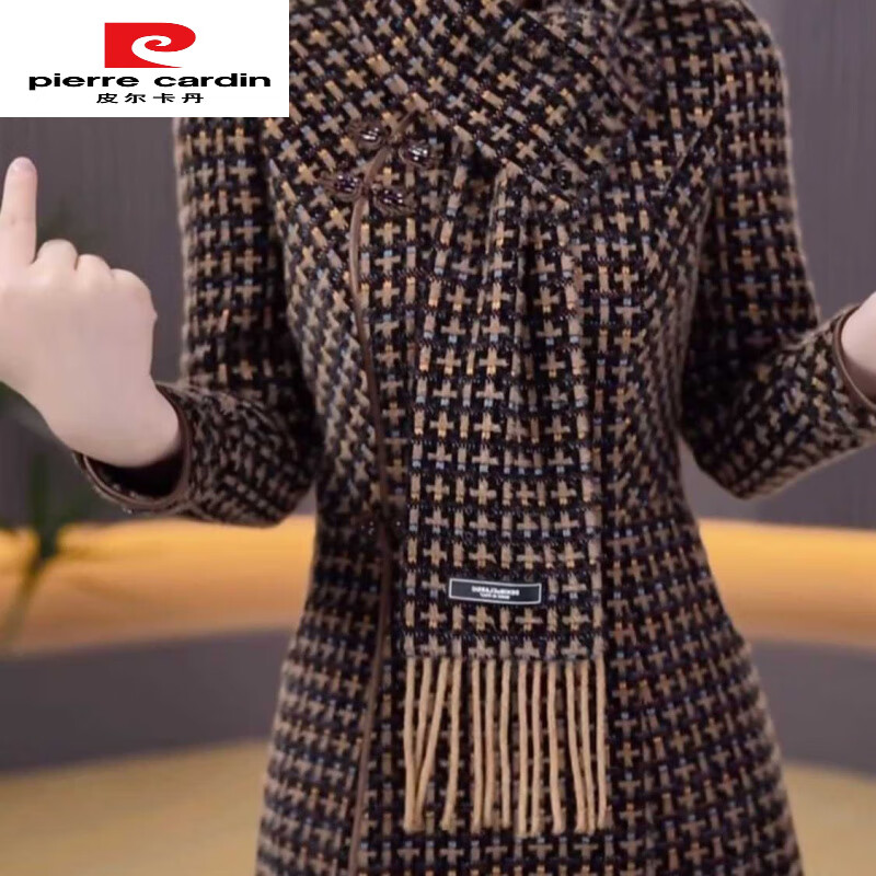 Pierre Cardin (Pierre Cardin) Western-style one-piece velvet improved cheongsam dress autumn and winter new new Chinese style warm and slimming cheongsam dress for middle-aged mothers 1085# Elegant coffee color non-wool + back zipper XL 115-125 pounds Please see details when placing an order