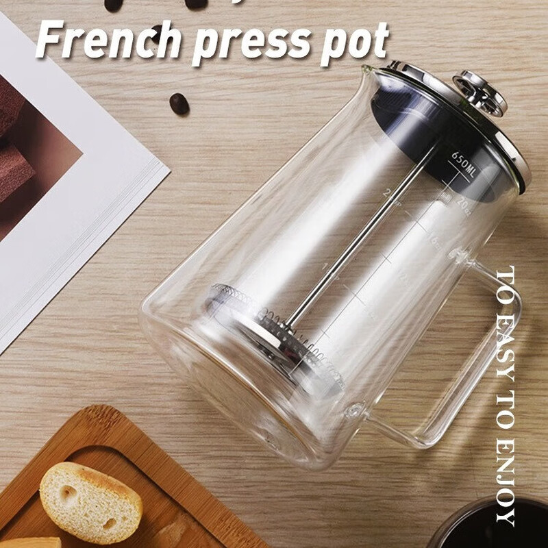 Heat-resistant French Press Pot Double-layer Coffee Pot Home Coffeeware Filter Sharing Pot Filter Glass Pot Transparent High Borosilicate Glass Color Box 1000ML Trapezoid French Press Pot
