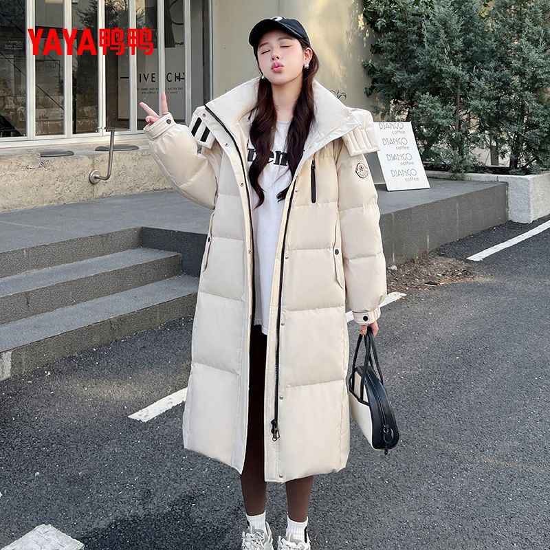 YAYA Down Jacket Women's 2025 Winter New Product Long Versatile Hooded Warm 90 Duck Down Thick Jacket Brown 2XL