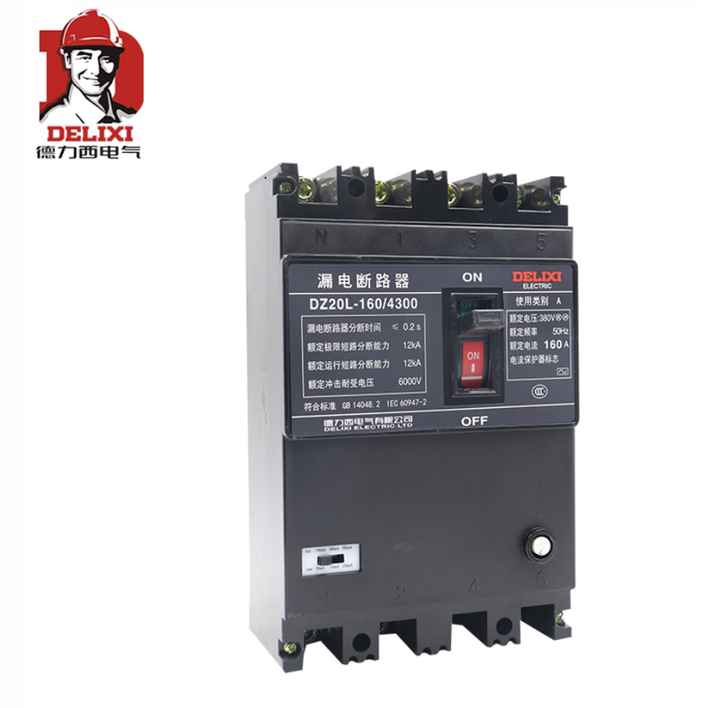 Delixi Electric Delixi DZ20L leakage protector circuit breaker 160 three-phase four-wire 100200250400630A/4300 160A non-delay <0.1 with row