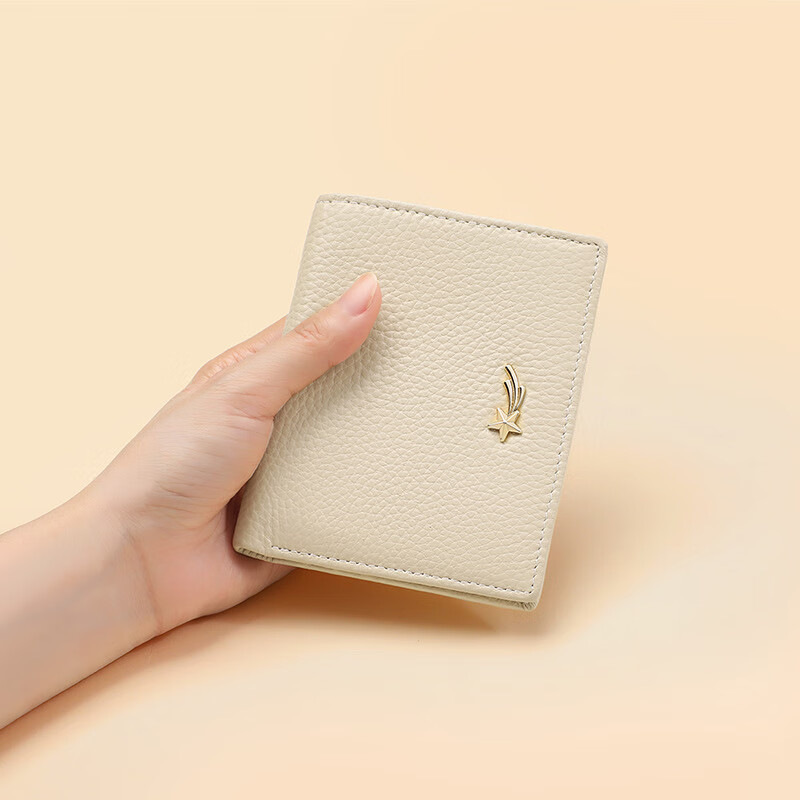Chiecu Kscbn light luxury bag women's wallet women's short cowhide card bag wallet coin purse New Year's Valentine's Day birthday gift beige color for wife, girlfriend, mother, exquisite gift box