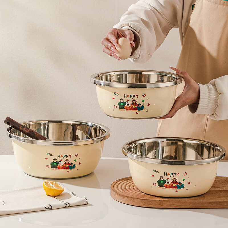 TREEJACK 304 stainless steel cooking basin kitchen household baking and kneading basin wash basin egg salad hot pot basin