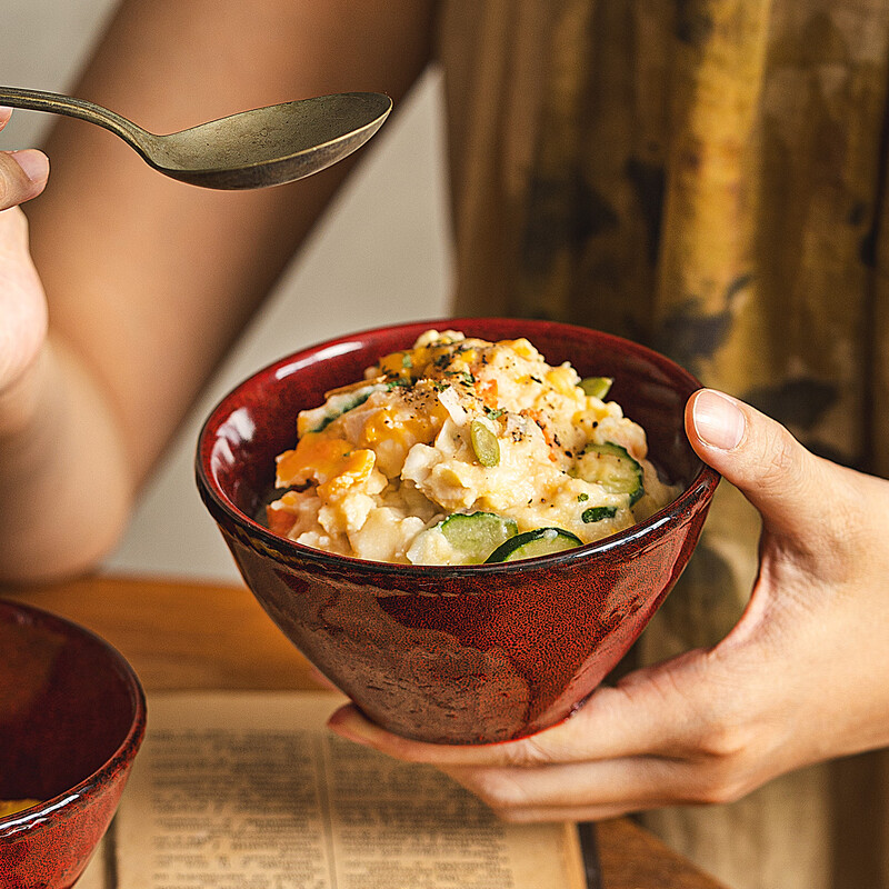 DearDali kiln-turned underglaze color ceramic plates and dishes, household new dishes and tableware sets, high-end light luxury dishes and plates, retro kiln-turned red series - standard for six people