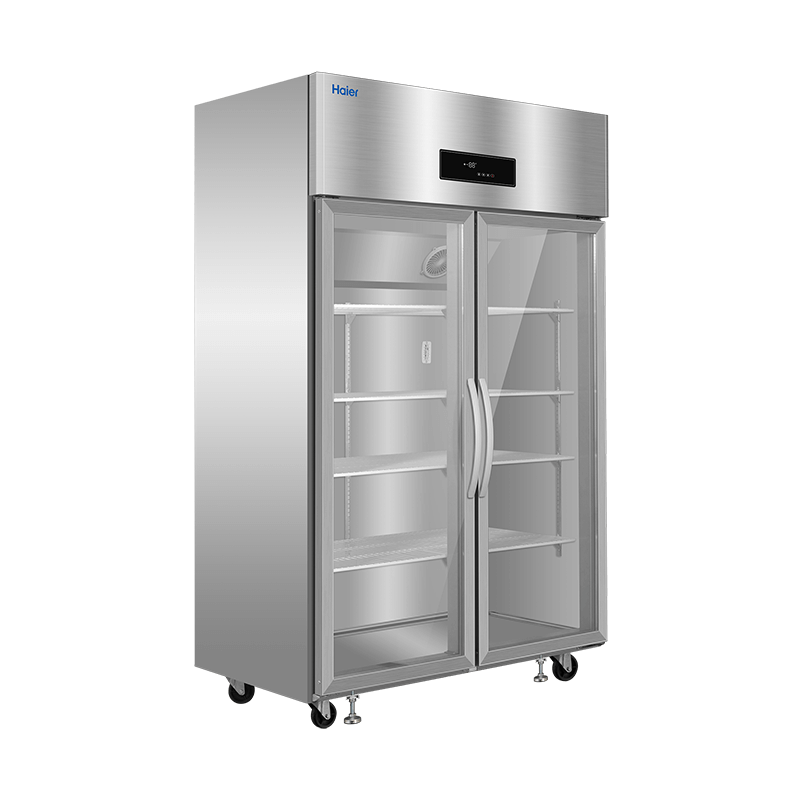 Haier kitchen refrigerator commercial vertical four-door\six-door freezer hotel canteen hotel restaurant back kitchen stainless steel copper tube large capacity 863 liters glass double door fully refrigerated stainless steel cycle refrigeration
