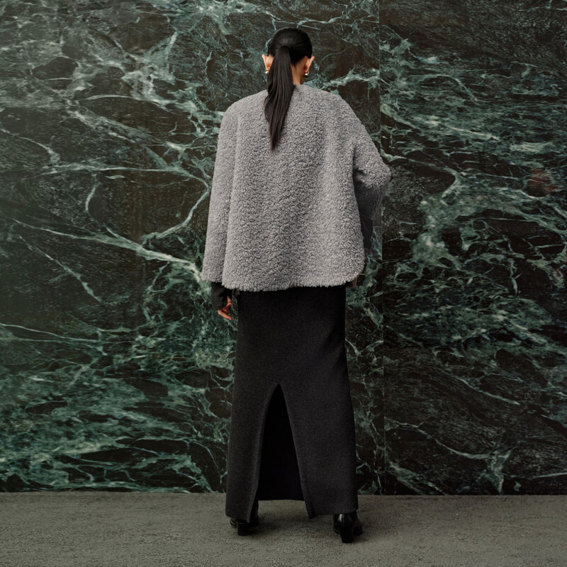 Enos Yashi Shopping Mall Same Style 2025 Winter New Commuting Granular Velvet Profile Short Woolen Jacket Women 41031005 Feather Gray M