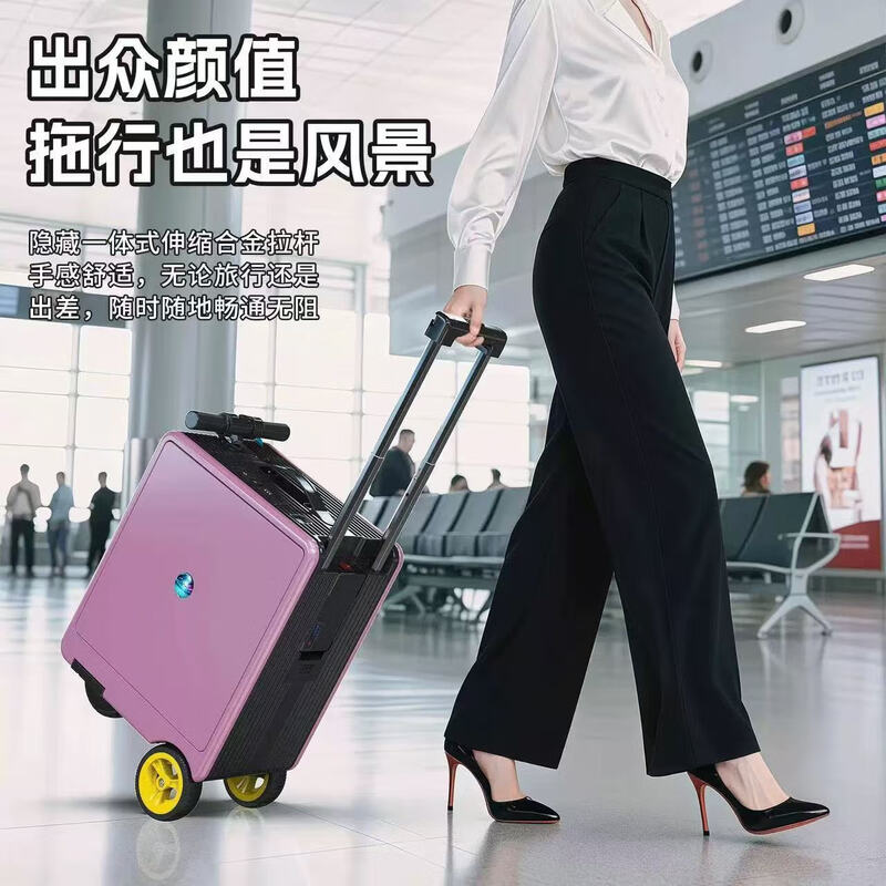 National 3C certified electric suitcase that can be ridden and seated for adults, 20-inch electric trolley suitcase for direct boarding, Phantom Black, upgraded to 24 liters capacity + 10KM battery life, 20-inch boarding + high-speed rail, battery life 8-10 kilometers