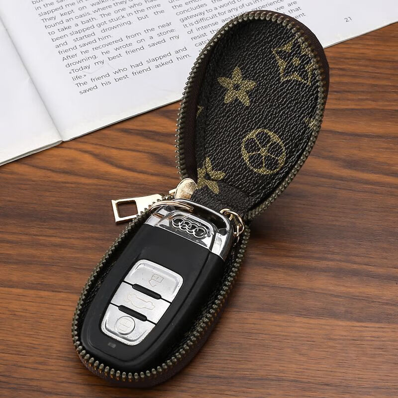 Ye Yu Simple Zipper Key Bag Women's Large Capacity Car Universal Key Storage Mini Small Key Bag Cover Household Cute Brown Multi-Function/Hook Home Car Key Bag