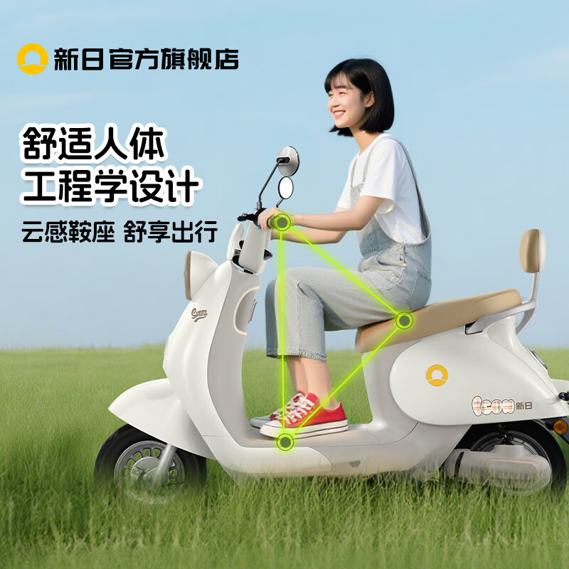 Xinri Electric Vehicle 60V20Ah Lead Acid Battery APP Bluetooth Unlocked Electric Motorcycle Smart Electric Vehicle Commuting Transportation Battery Car Anna Fairytale White/Latte Light Brown/Smart Edition 60V20Ah