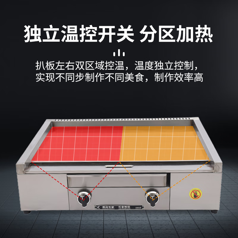 Dekebang's new stainless steel alloy high-end griddle, large oil box, hand-caught cake, egg-filled pancake, grilled cold noodles, fried rice, fried steak burger, gas 73*50 stainless steel alloy griddle plate thickness 10 mm