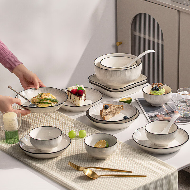 RWTW high-end bowl and dish set household underglaze color light luxury bowl and plate tableware 2025 new tableware set for moving into a new home healthy underglaze color 6-person food gift box (soup bowl configuration) 32-piece set