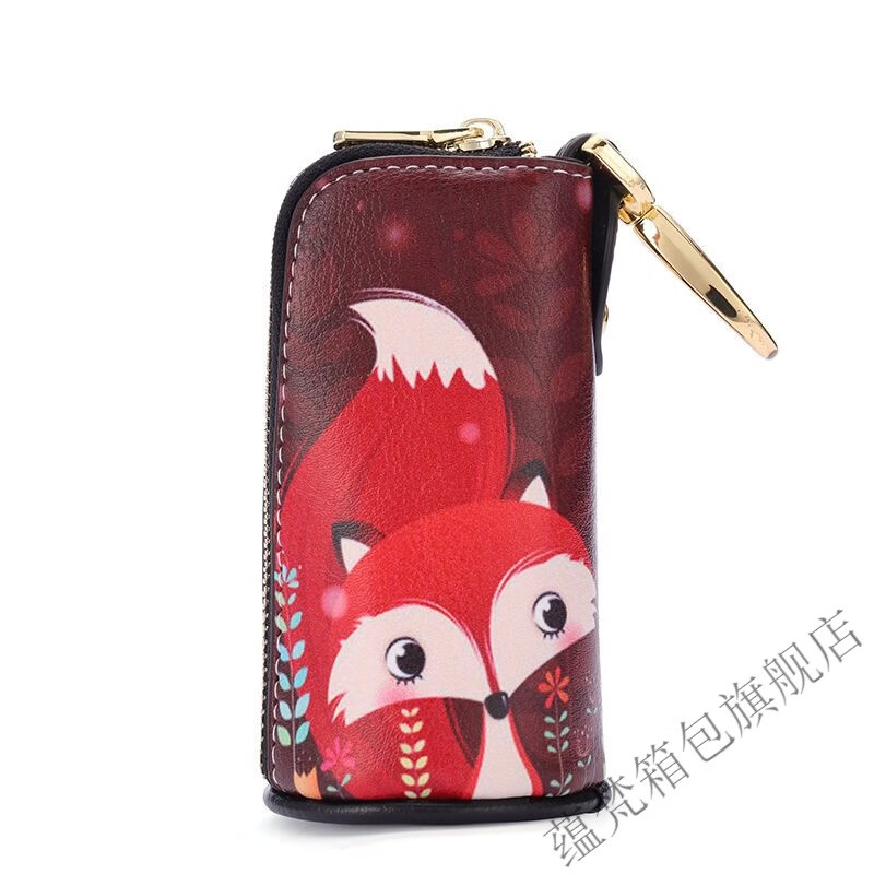 YUNFAN bucket key bag for women, cute cartoon key bag, creative home key cover, multi-functional universal protective cover for men, purple background elephant