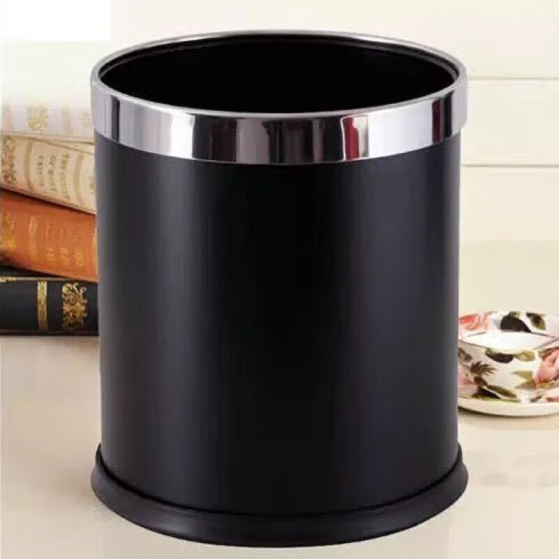 Miyi 304 stainless steel trash can commercial hotel flame retardant KTV outdoor double-layer bathroom living room custom LOGO 10L stainless steel thickened single layer iron paint custom l