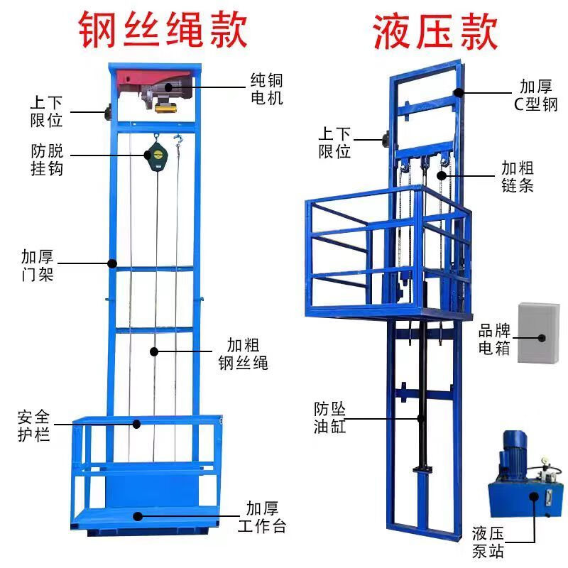 Household two-story lifting platform hydraulic ladder warehouse factory household small freight elevator new electric lift factory direct sales electro-hydraulic type upgraded thickening and reinforcement rising 2.5 meters