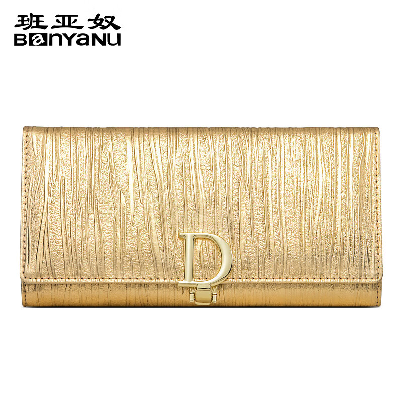Banyanu 2025 new fashion women's wallet women's long genuine leather wallet women's European and American large capacity gold clutch bag gold