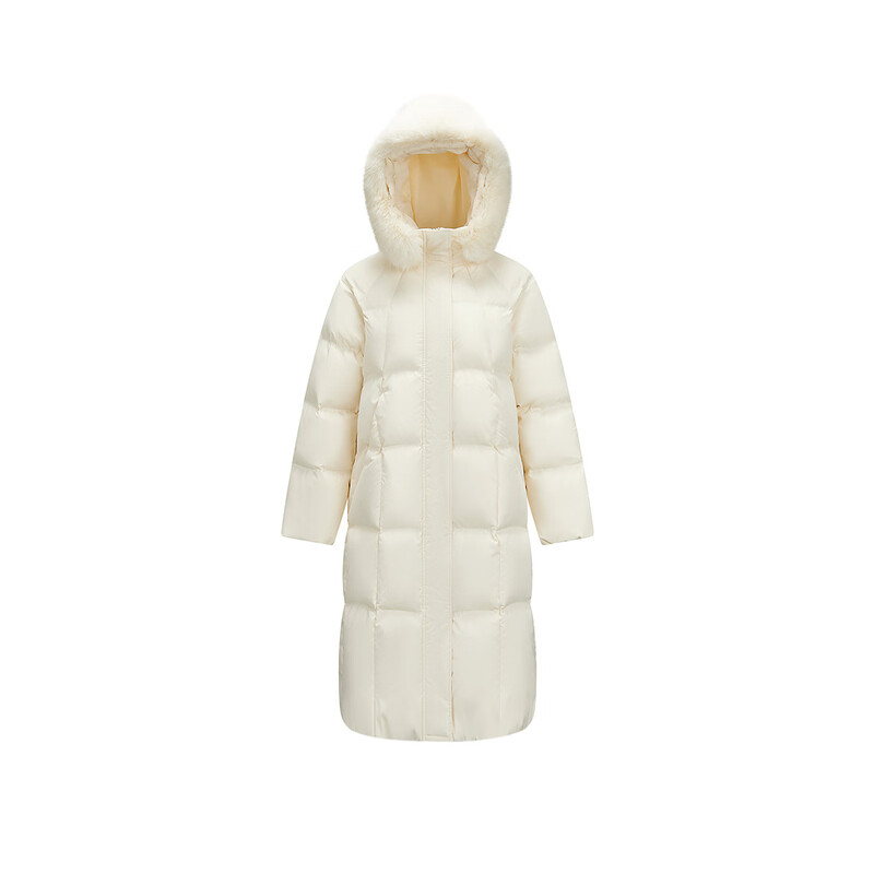 Semir Chen Duling | 90 down long down jacket for women 2025 winter new style detachable large fur collar hooded protective jacket milk white (white duck down) 10501 M