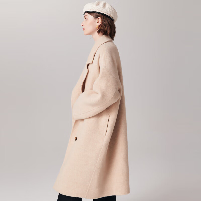 PALUOPO new autumn and winter woolen coat women's wool Korean style thick warm double-sided coat ET23018D beige L 165/88A