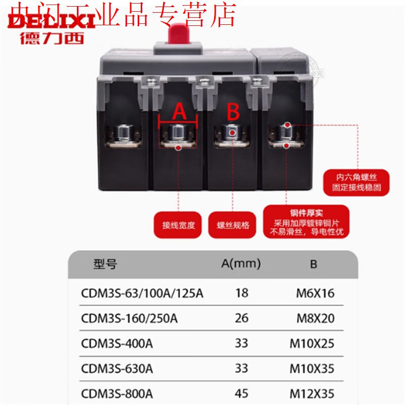 Delixi plastic case circuit breaker air switch CDM3 CDM3S 63A100A125A250A 1000A 3P