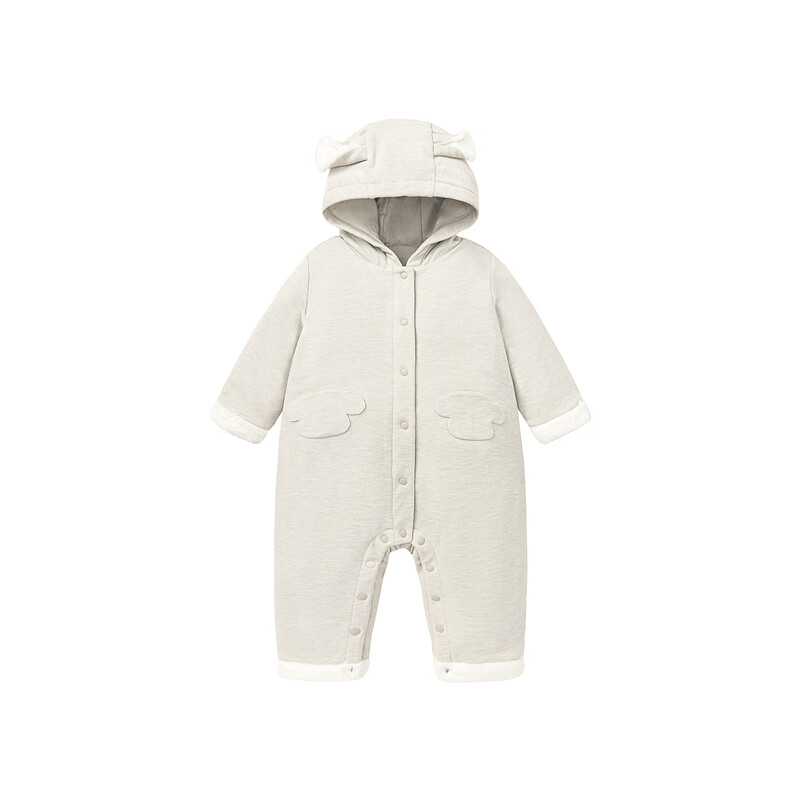 Minibala baby clothes for men and women, velvet-lined cotton jumpsuits, hooded rompers, autumn and winter ash card 50508 80cm