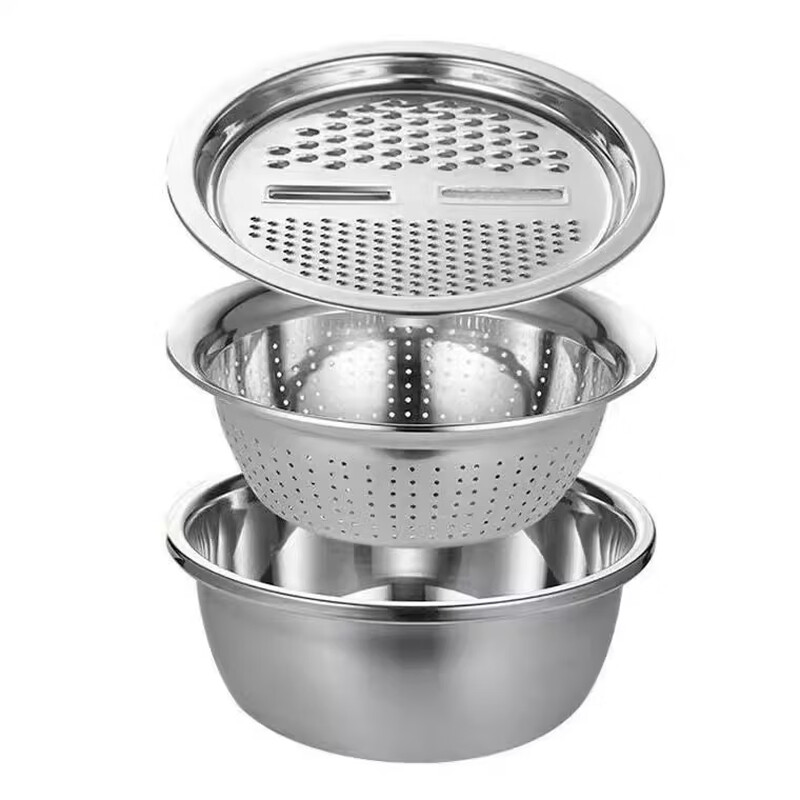 Xin Cong vegetable cutting basin multi-functional stainless steel food-grade grating plate potato slices vegetable radish grating piece grater artifact stainless steel three-piece set basin + drain basin + grating plate
