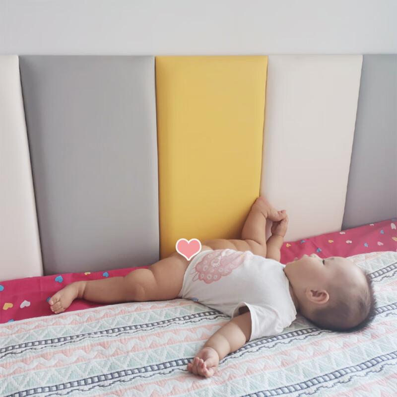 RSRDDY anti-collision wall stickers self-adhesive bedside soft-packed wall tatami soft-packed wall surrounds for children 3D three-dimensional wall stickers backrest customization 3.2 cm thick five colors light blue + grass green + yellow + orange + pink set 200cm wide X 40cm high / 1 set (20cm wide
