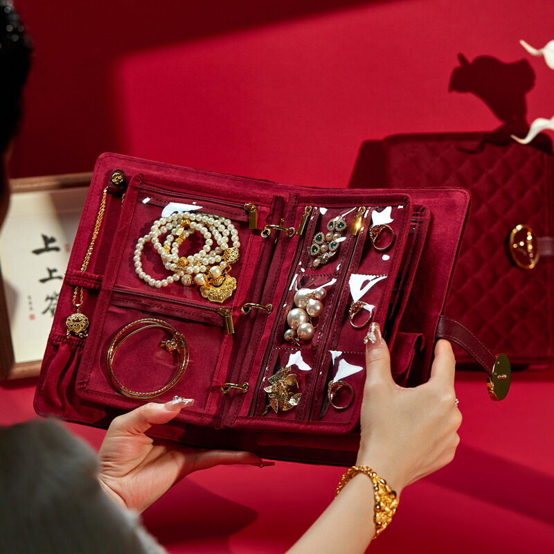 Wei Yichen high-end velvet portable storage bag gold necklace ring earrings bracelet jewelry box birthday gift