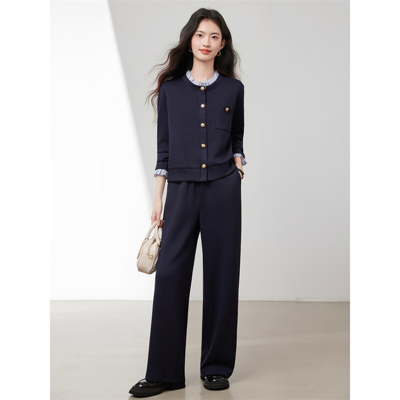 Xinfeiyu contrasting color splicing T-shirt casual two-piece set for women 2025 autumn new design sports style fashion suit