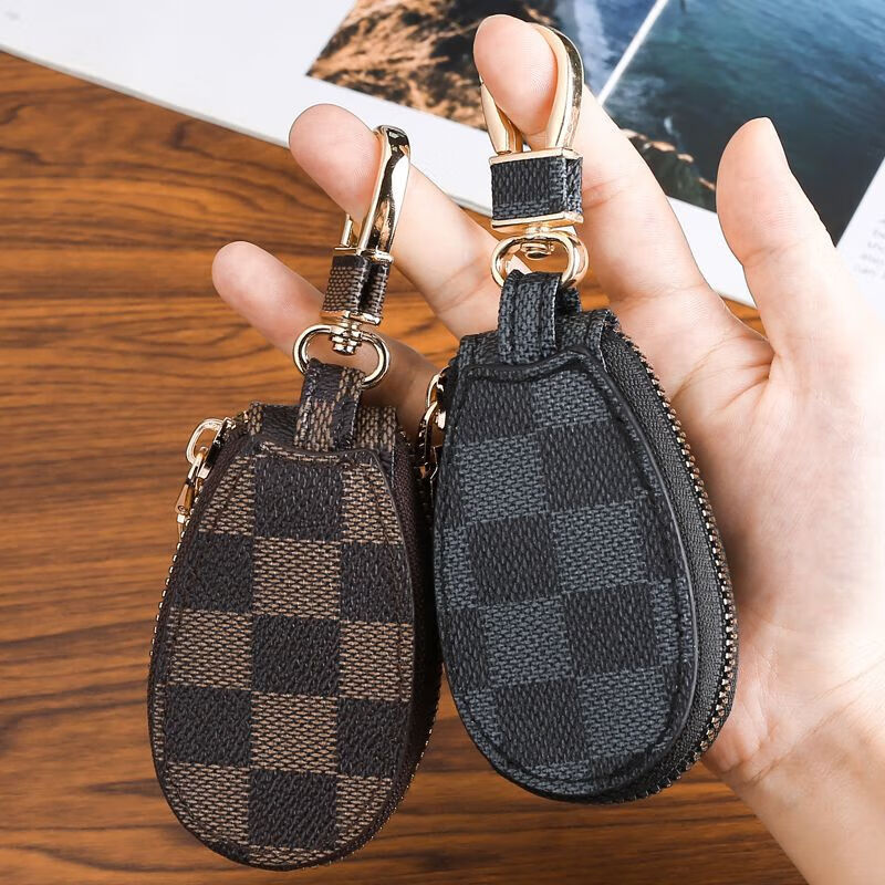 Ye Yu Simple Zipper Key Bag Women's Large Capacity Car Universal Key Storage Mini Small Key Bag Cover Household Cute Brown Multi-Function/Hook Home Car Key Bag