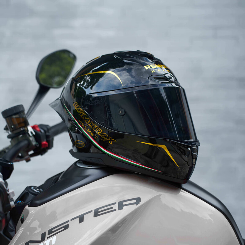 MOTORAX R50S motorcycle helmet for men and women, winter anti-fog and warm 3C full-face helmet with large tail fin for motorcycles, Honor Quantum Gold L