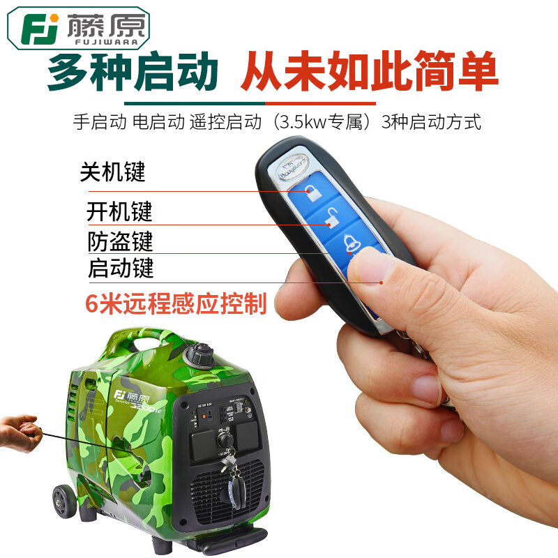 He Jiagong Fujiwara micro gasoline generator 220v household small silent variable frequency backup emergency outdoor camping portable 1.2Kw camouflage variable frequency generator