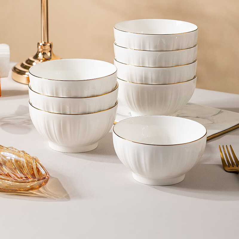 Sichen Phnom Penh household ceramic rice bowl, high-end rice bowl, large bowl, soup noodle bowl, eating bowl, porridge bowl, 5-inch rice bowl, 6 pieces