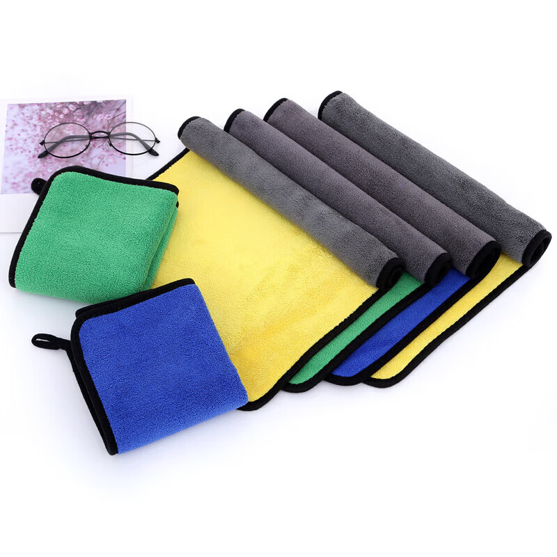 High-density car wash towel coral velvet double-sided thickened car towel 30*30 water-absorbent glass cleaning towel gray blue 450g 30*30cm