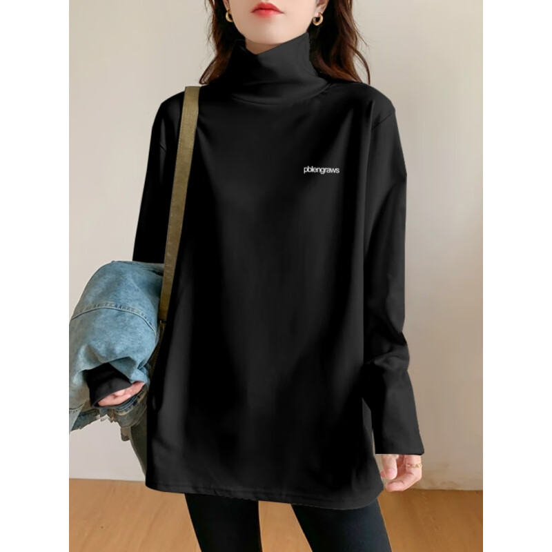 Woodpecker (TUCANO) turtleneck bottoming shirt for women with German velvet thickened warm loose large size mid-length top western style long-sleeved T-shirt AD0170 black XL 135-155 catties