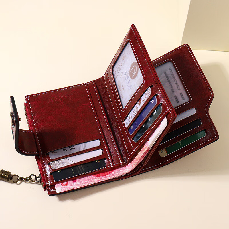 Jatu Dace Women's Short Wallet 2025 New Multi-Slot Folding Coin All-in-One Bag Burgundy