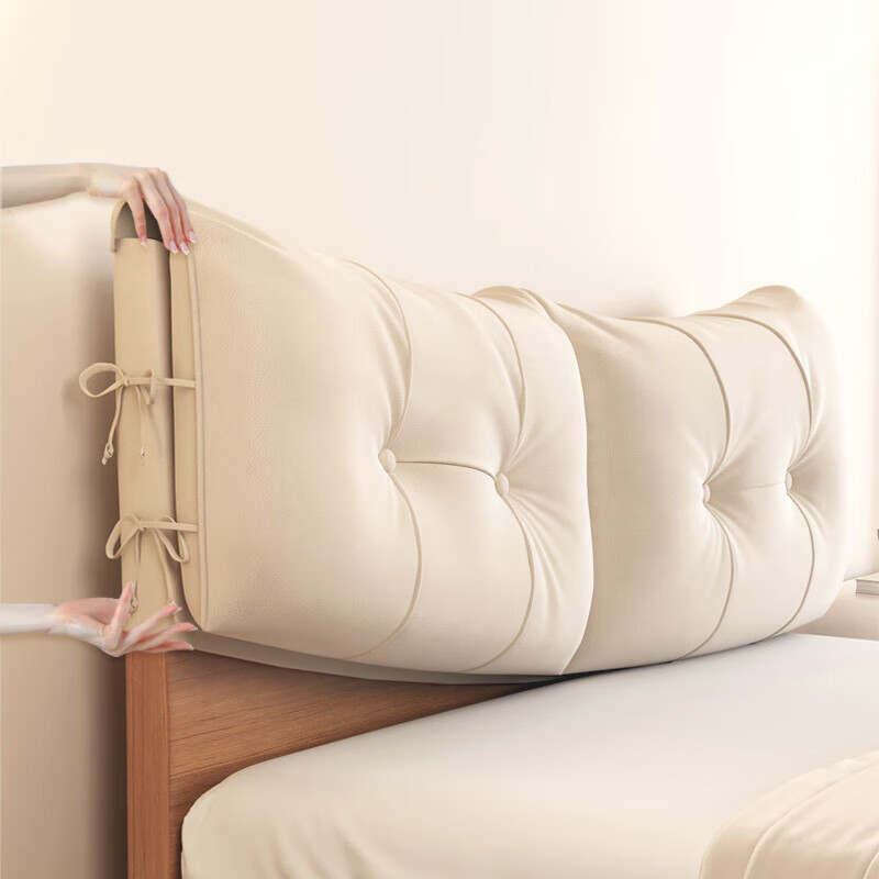 He Jiagong Yunduo cream style leather bedside soft cushion cushion strap headboard back custom cover tatami cushion light luxury anti-scratch leather milk bag apricot gray length 90*height 60*thick 12cm bedside set
