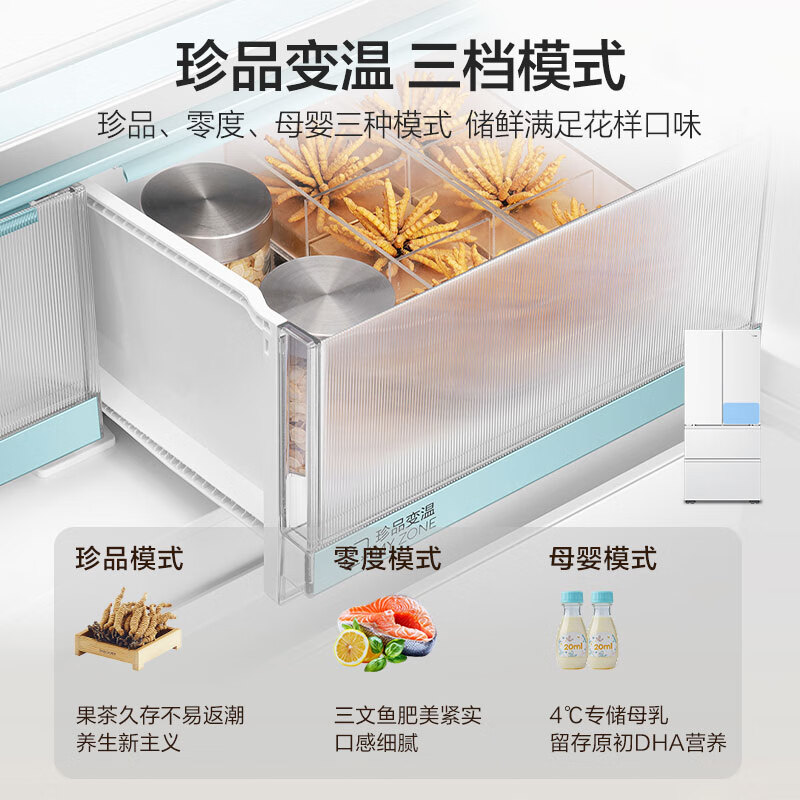 Haier Camellia 485 upgraded 510L French-style multi-door maternal and child refrigerator, full-space freshness preservation, ultra-thin zero-embedded sterilization and odor-free BCD-510WGHFD1BWFU1 national subsidy