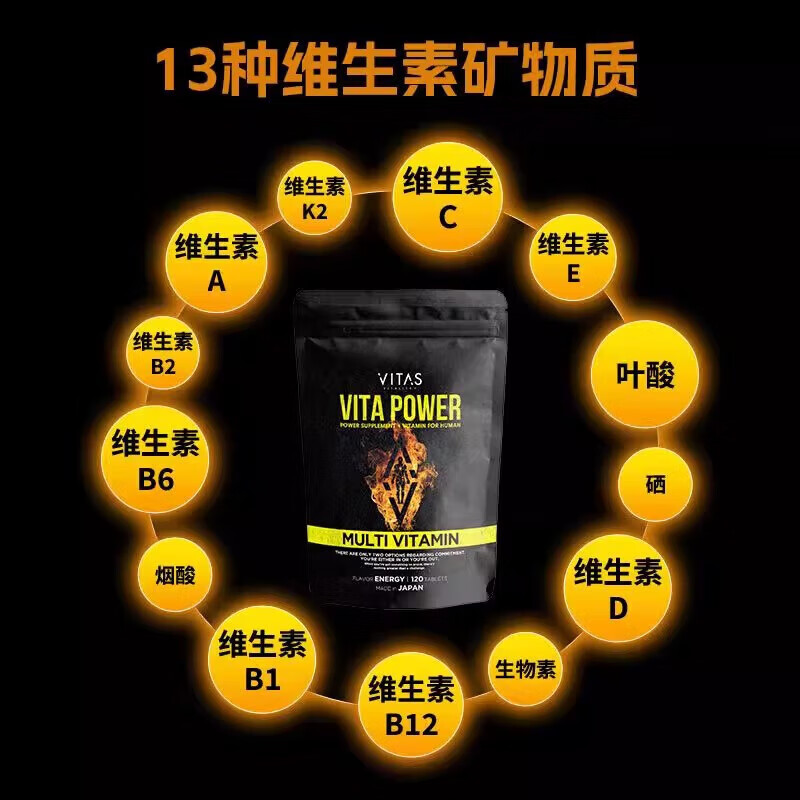 VITAS Japan imported zinc maca 11 kinds of multivitamins folic acid supplement zinc VB family maga men's nutritional essence 2 bags (120 capsules/bag)